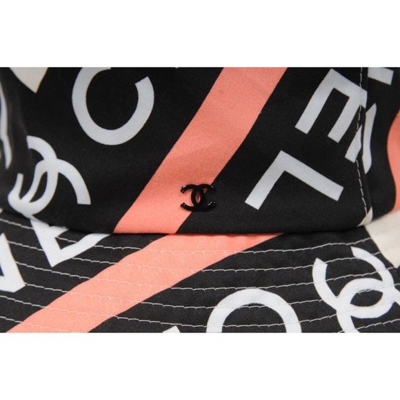 Chanel 22C CC Logo Bucket Hat Small S Pink White Black 100% Cotton Sun Cloche - Picture 11 of 16